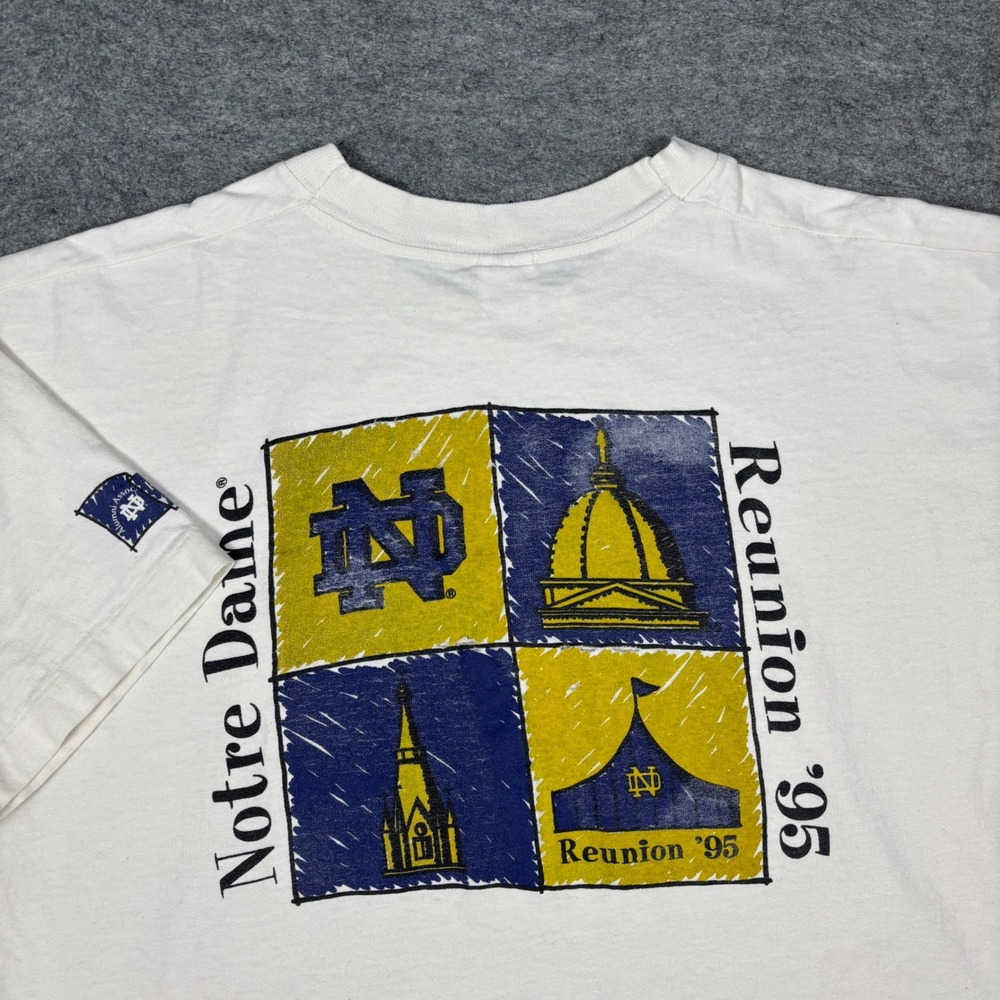 Vintage 1995 Notre Dame Reunion Staff T-Shirt Fruit of the Loom White XXL USA